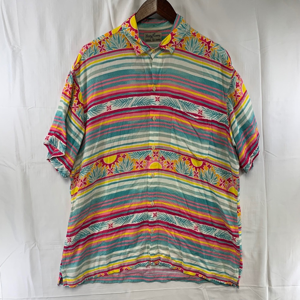 Kenny Flowers Button Up Shirt Mens XL Multi Tropical Limited‎ Edition Rayon